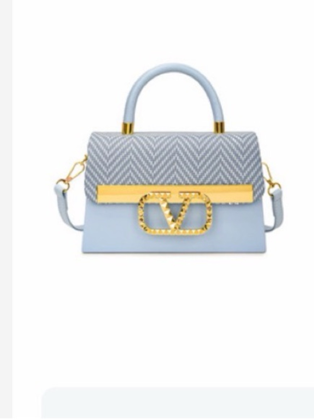 A Classy Chic Boutique Light Blue Top-Handle Satchel with Gold Accents